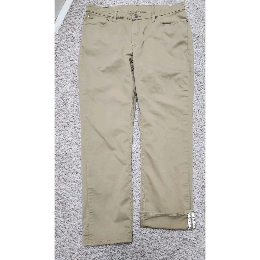 Levis 511 Commuter Pants Mens 36x30 Actual Slim Fit Khaki Tan Cotton Reflective
